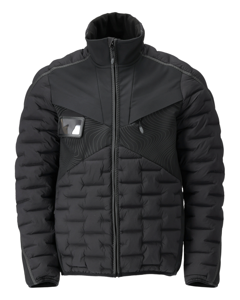Schwarze MASCOT® CUSTOMIZED Jacke in Größe 2XL, warme gesteppte Winter-Arbeitsjacke mit hohem Kragen und Reißverschluss vorne