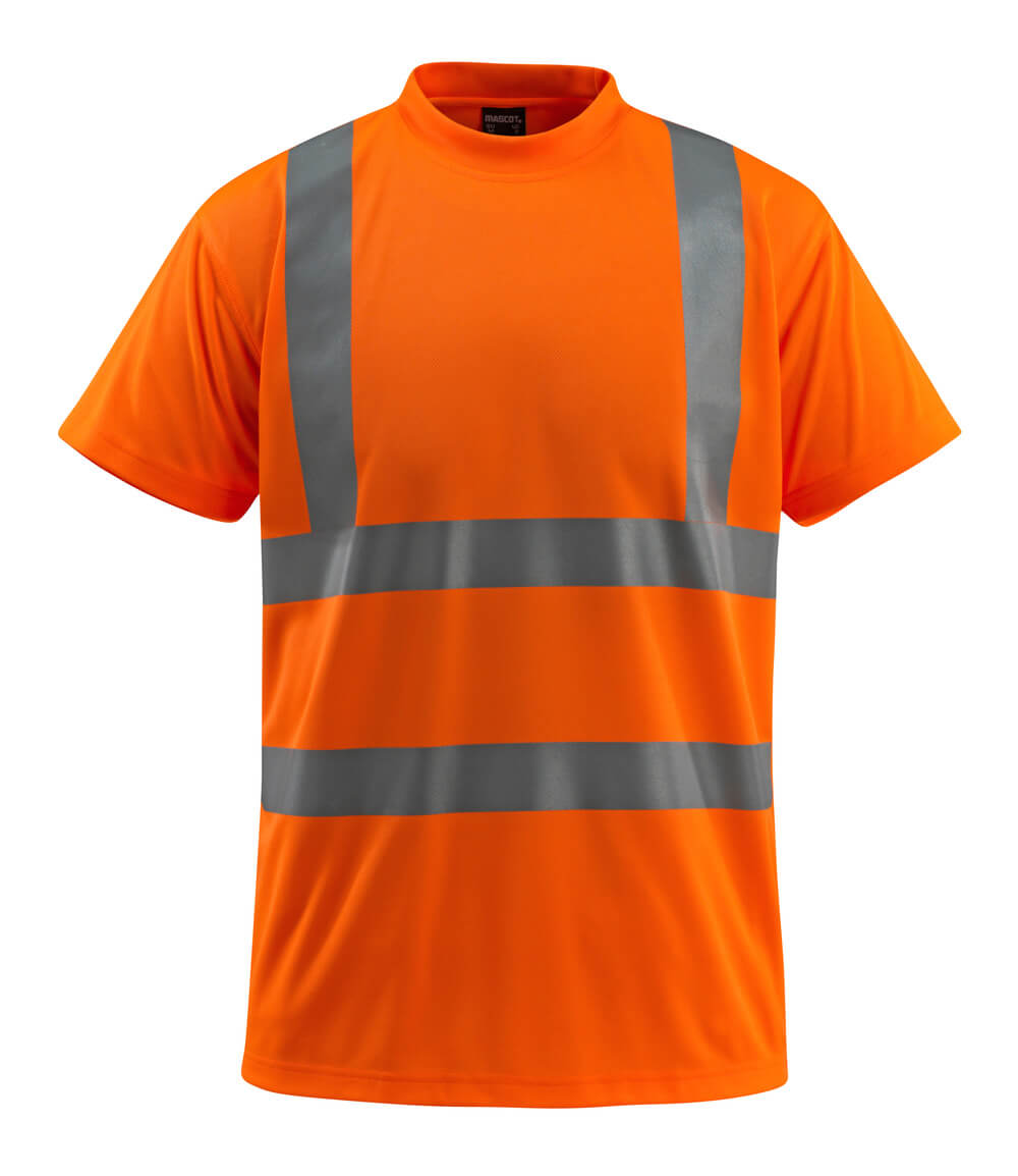 MASCOT® Townsville SAFE LIGHT Warnschutz-T-Shirt in fluoreszierendem Orange mit vertikalen und horizontalen Reflexstreifen, Rundhalsausschnitt und Rippenbündchen, 100 % Polyester für Industriewäsche C2
