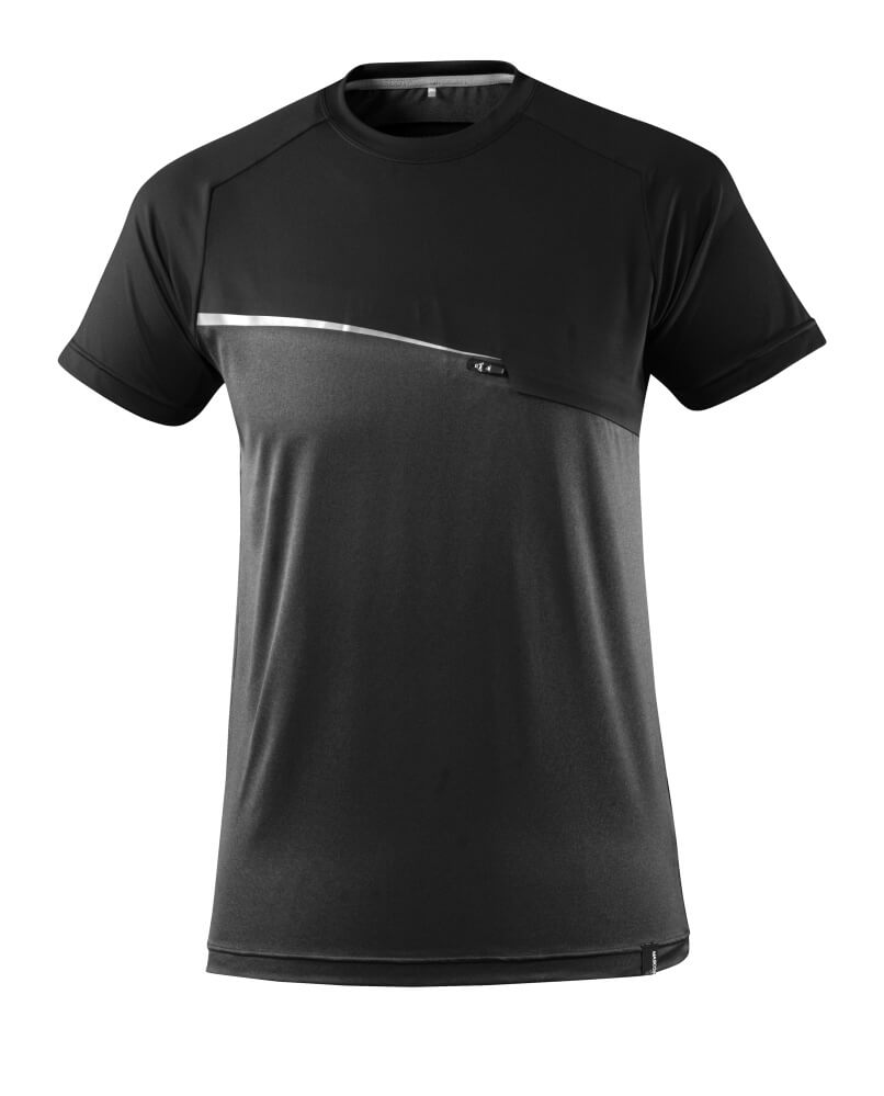 MASCOT® ADVANCED T-Shirt in Schwarz, Größe 2XL, funktionales Arbeitsshirt mit moderner Passform, feuchtigkeitstransportierend, schnelltrocknend, antibakteriell und mit Brusttasche mit Reißverschluss