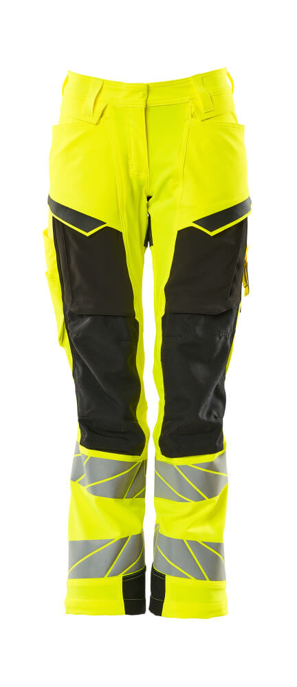 MASCOT® ACCELERATE SAFE Warnschutzhose mit Knietaschen in Hi-Vis Gelb/Schwarzblau, zweifarbige Damen-Arbeitshose mit Reflexstreifen, Größe 82C52