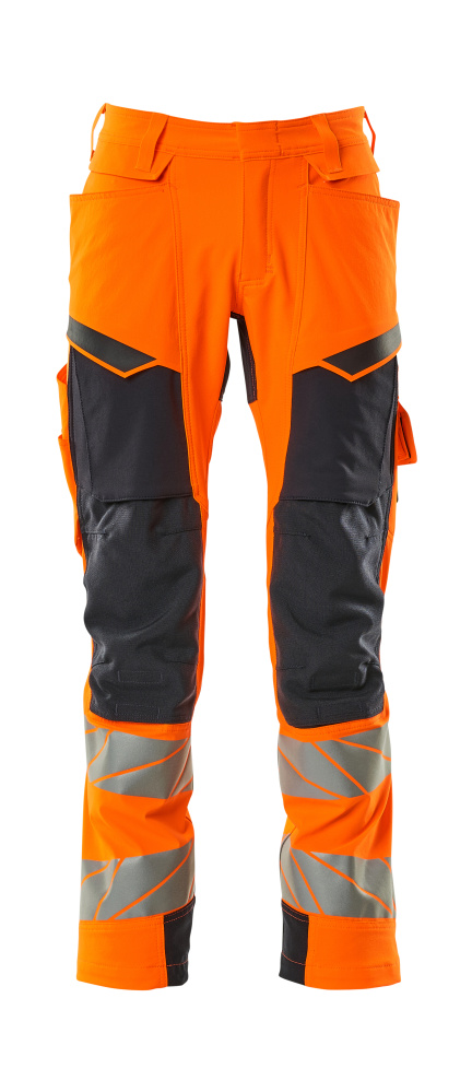 MASCOT® ACCELERATE SAFE Warnschutzhose mit Knietaschen in fluoreszierend Orange/Schwarzblau, reflektierenden Streifen, leichtem 4-Wege-Stretch und verstärkten Taschen