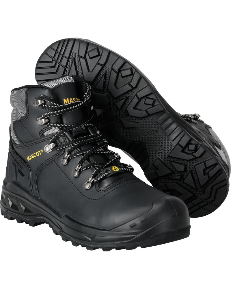 MASCOT® Elbrus FOOTWEAR INDUSTRY Sicherheitsstiefel in Schwarz/Gelb mit Aluminium-Zehenschutzkappe, Schnürverschluss und rutschhemmender PU/Gummi-Sohle