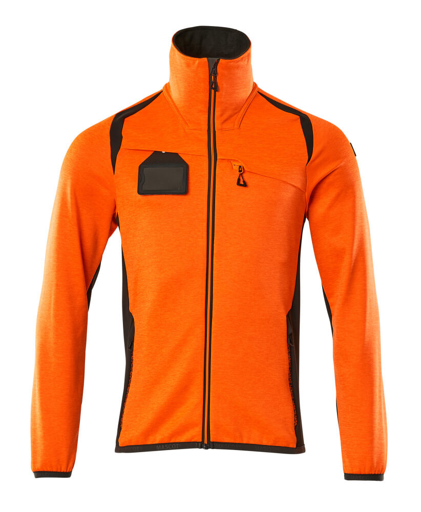 Vorderansicht der MASCOT® ACCELERATE SAFE Fleecejacke in Hi-vis Orange/Dunkelanthrazit, zweifarbige Warnschutzjacke mit Reißverschluss und Brusttasche, Größe 2XL