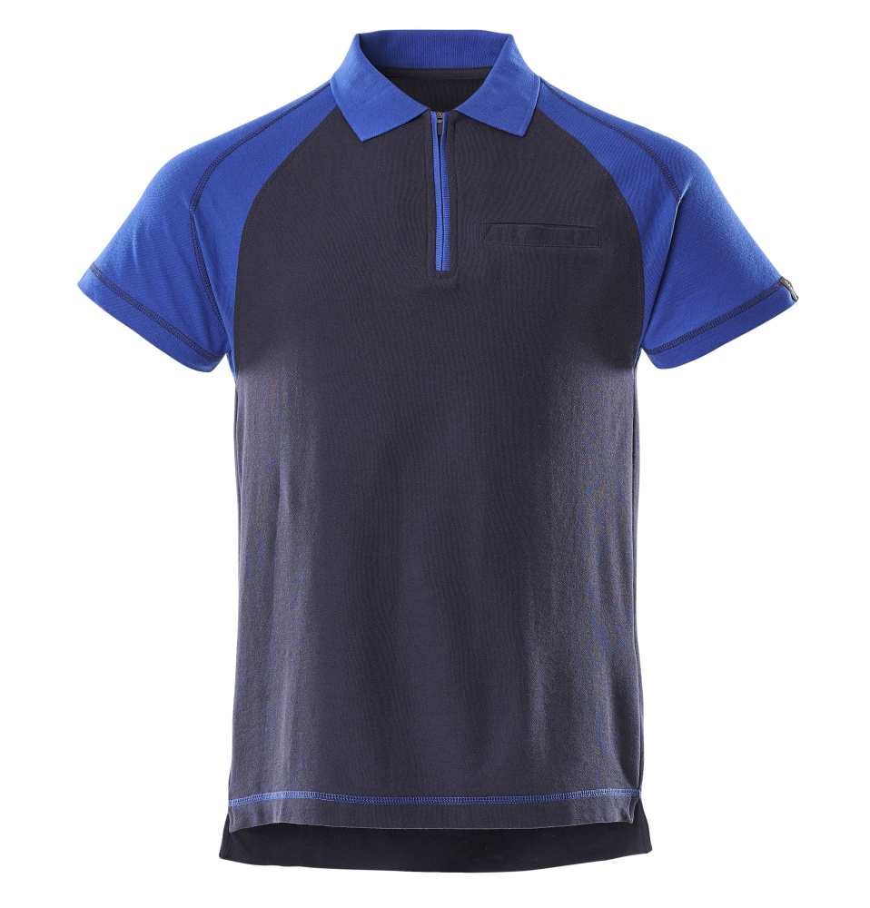 MASCOT® Bianco IMAGE Polo-Shirt mit Brusttasche in Marine/Kornblau, Premium Arbeits-Polo mit Reißverschluss, Rippkragen und verlängertem Rücken