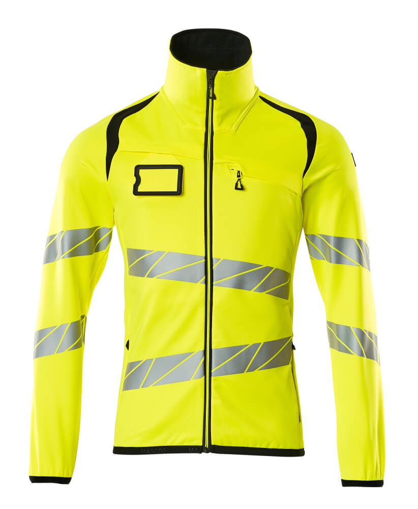 MASCOT® ACCELERATE SAFE Fleecejacke in Hi-Vis Gelb/Schwarz, zweifarbige Warnschutzjacke mit Reflexstreifen, Reißverschluss und Brusttasche, Größe 2XL