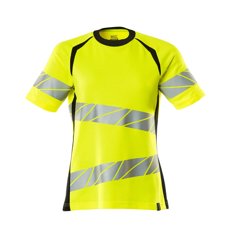 MASCOT® ACCELERATE SAFE Warnschutz T-Shirt für Damen in Hi-Vis Gelb/Schwarz mit schrägen Reflexstreifen, Größe 2XLONE, zweifarbige Sicherheitsbekleidung