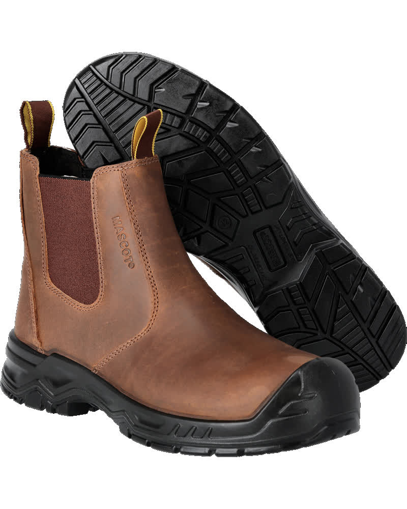MASCOT® FOOTWEAR ORIGINALS Sicherheitsstiefel 0835 in Nussbraun/Schwarz, robuste Sicherheitsschuhe mit rutschhemmender Sohle und Zehenschutzkappe
