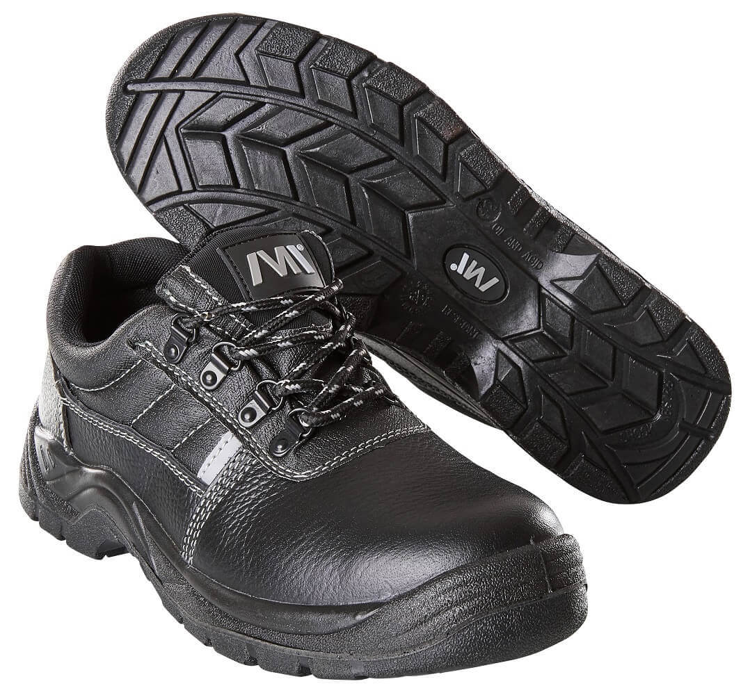 Schwarze MASCOT® FOOTWEAR Sicherheitsschuhe mit Schnürverschluss, Stahlkappe, Kevlar®-Nageldurchtrittschutz, antistatischer, öl- und benzinbeständiger PU/PU-Sohle