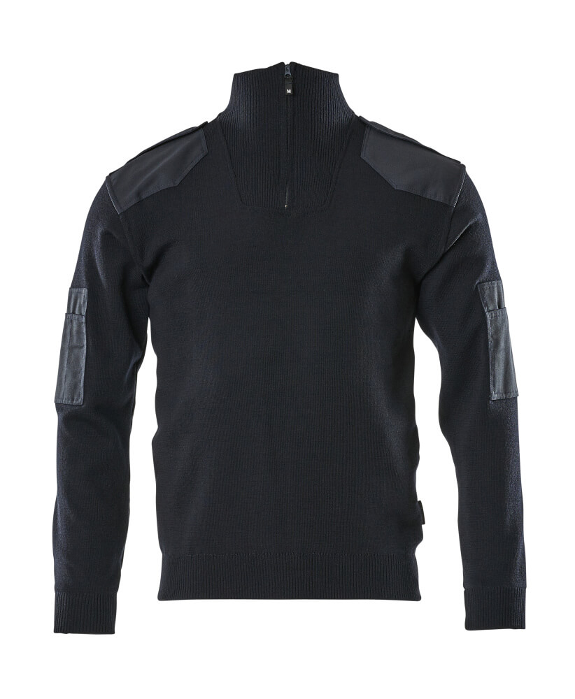 MASCOT® Nanterre FRONTLINE Strickpullover in Schwarzblau mit kurzem Reißverschluss, Schulterverstärkungen, Ärmeltaschen und Rippbündchen für Service- und Technikerberufe