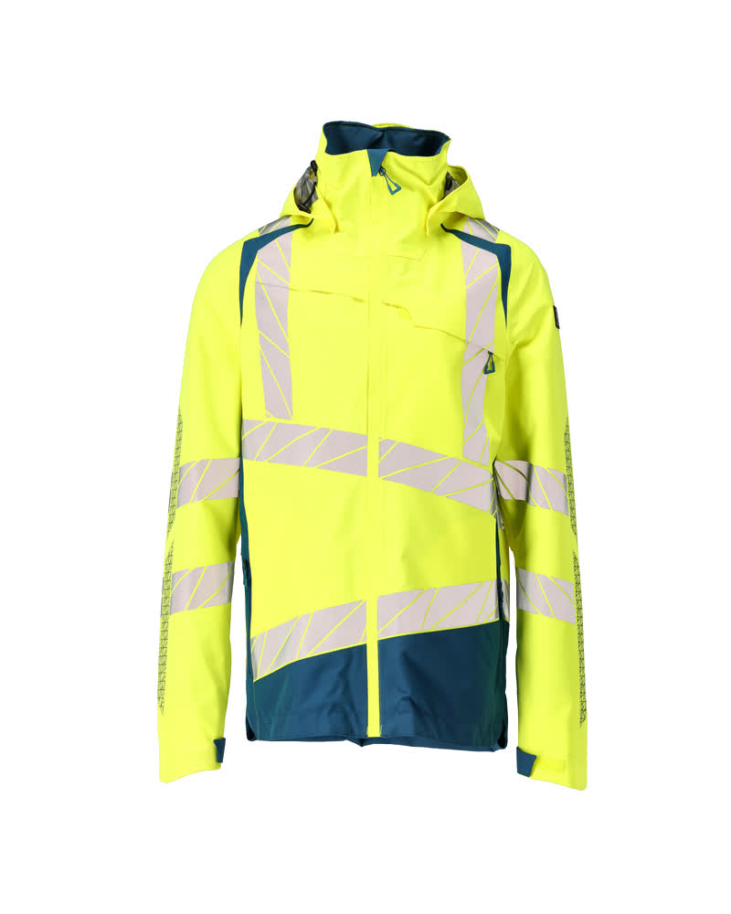 Zweifarbige MASCOT® ACCELERATE SAFE Hardshelljacke, Winterwarnschutzjacke mit Reflexstreifen in Hi-vis Orange/Dunkelpetroleum, Größe 3XL