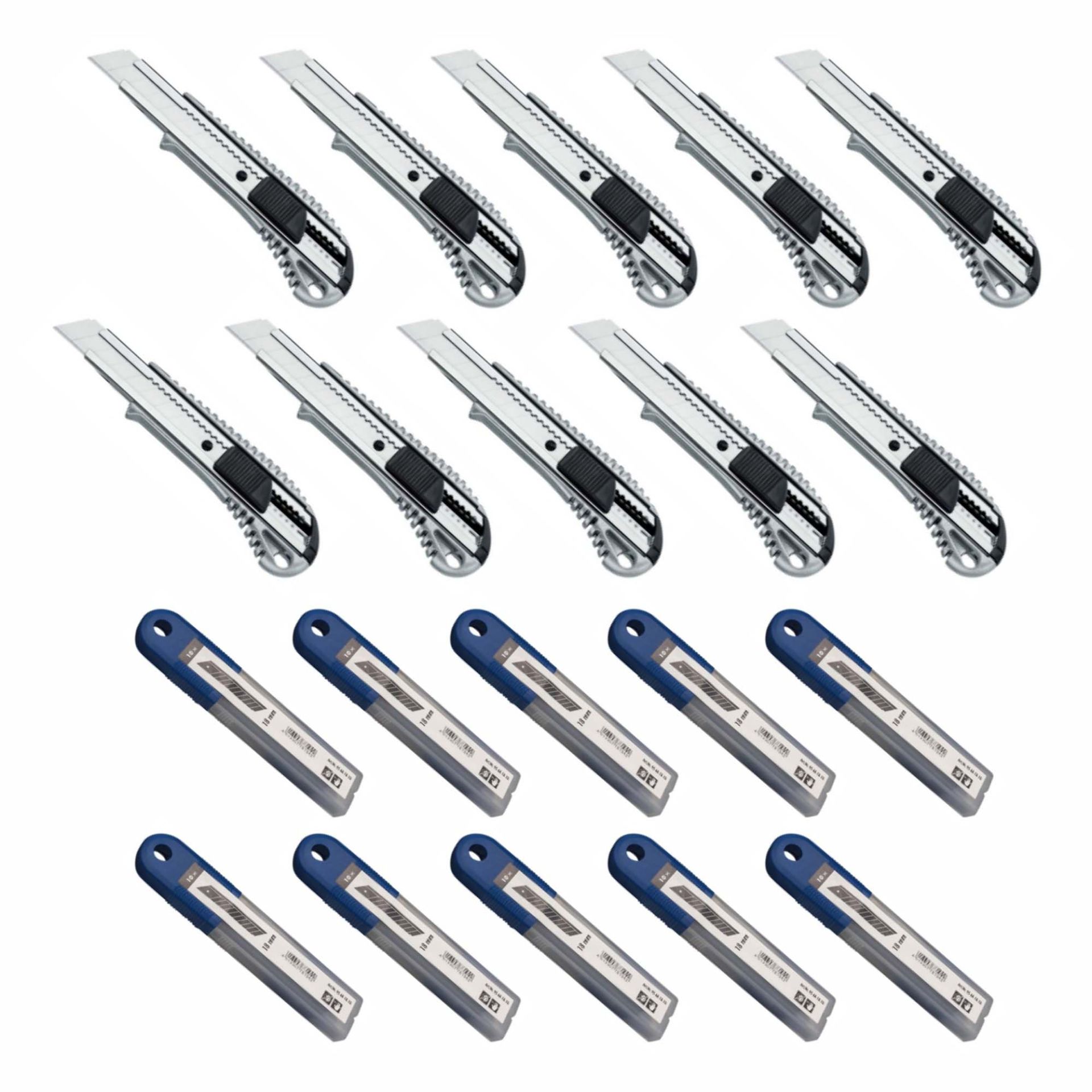 Zero Dust Abbrechklingen „SCHWARZ“ und Cuttermesser Paket 110 Teile mit 10 Aluminium-Profi-Cuttermessern und 10 Spendern schwarzer 18 mm Abbrechklingen für präzise Schnitte