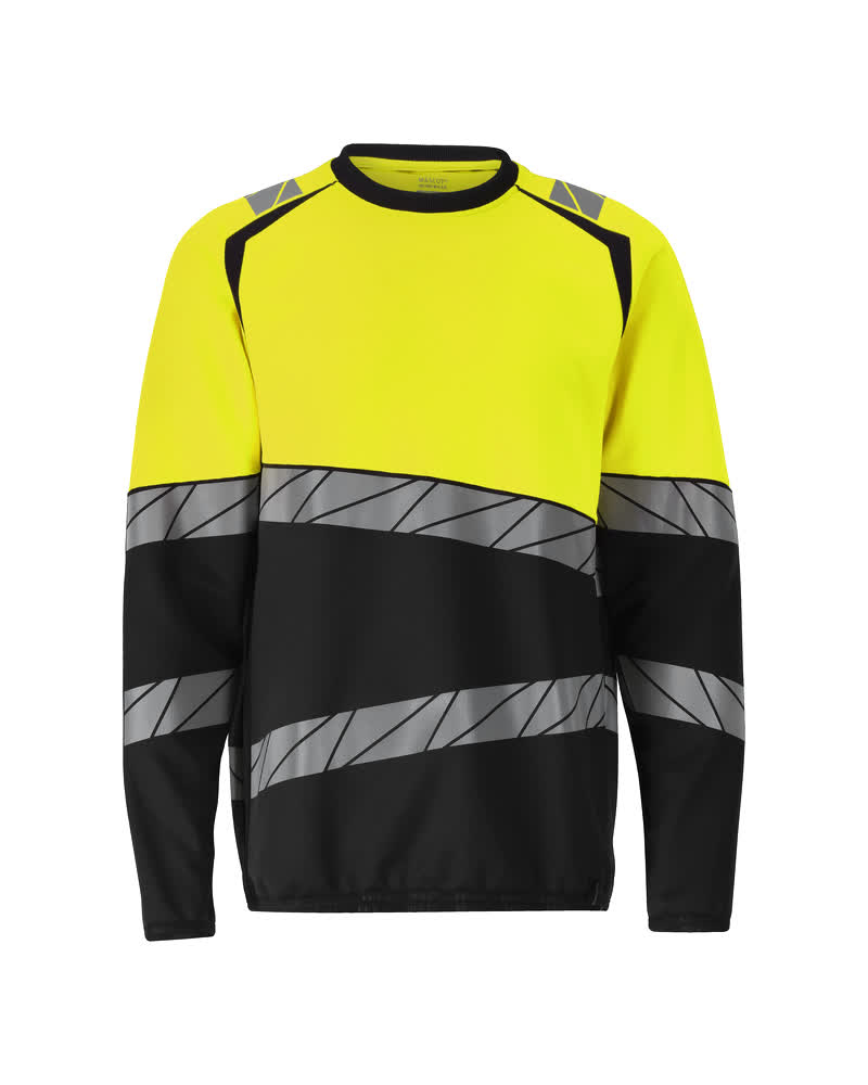 MASCOT® ACCELERATE SAFE Sweatshirt in Schwarz/Hi-vis Gelb, reflektierend, zweifarbige Warnschutzbekleidung, Größe 2XL, Vorderansicht