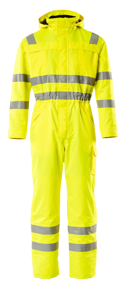 MASCOT® Tombos SAFE ARCTIC Winteroverall in Hi-vis Gelb, einfarbige Winterwarnschutzbekleidung mit Reflexstreifen und Kapuze, Größe 2XL