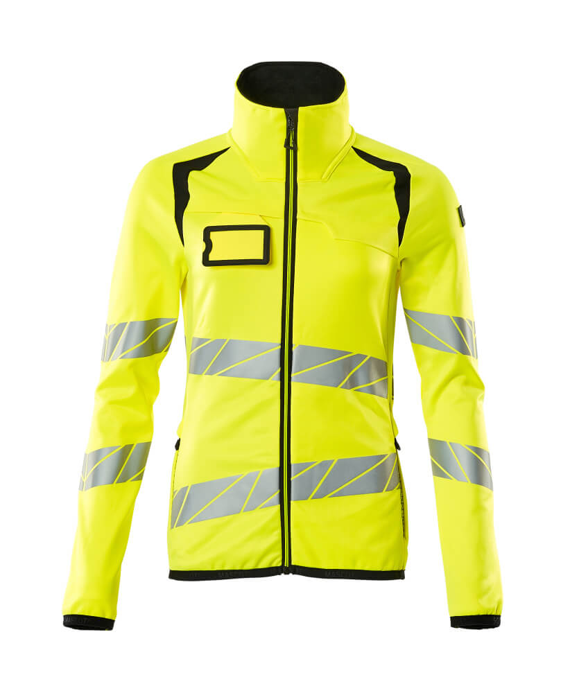 MASCOT® ACCELERATE SAFE Fleecejacke in Damenpassform, zweifarbige Warnschutzjacke in Hi-Vis Gelb/Schwarz mit reflektierenden Streifen in Größe 2XL