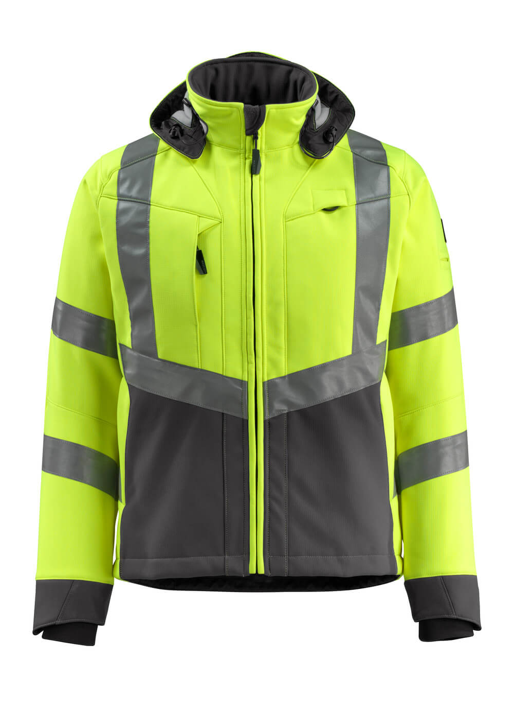 MASCOT® Blackpool SAFE SUPREME Softshelljacke in Hi-Vis Gelb/Dunkelanthrazit, Größe 2XL, zweifarbige Winterwarnschutzjacke mit Reflexstreifen für hohe Sichtbarkeit