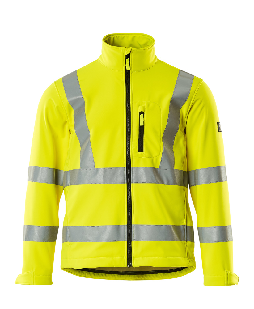 MASCOT® Calgary SAFE ARCTIC Softshelljacke in Hi-Vis Gelb, einfarbige Winterwarnschutzjacke mit Reflexstreifen in Größe 2XL, Frontansicht