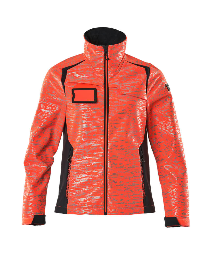 MASCOT® ACCELERATE SAFE Softshelljacke in Hi-Vis Rot/Schwarzblau, Damenpassform, Größe 2XL – warme, windabweisende Winterwarnschutzjacke mit Reißverschluss und Taschen