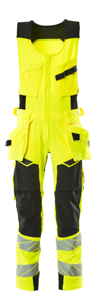 Fluoreszierende MASCOT® ACCELERATE SAFE Kombihose in Hi-vis Gelb/Schwarz mit Stretchgewebe, Reflexstreifen, abnehmbaren Hängetaschen und robusten Verstärkungen