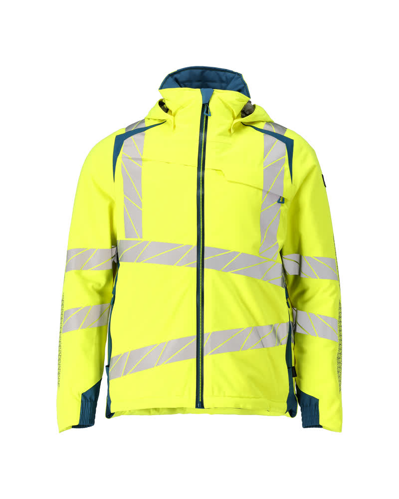 MASCOT® ACCELERATE SAFE Winterjacke in Hi-Vis-Gelb mit reflektierenden Streifen, zweifarbige Winterwarnschutzjacke für Arbeit und Baustelle, Größe XL