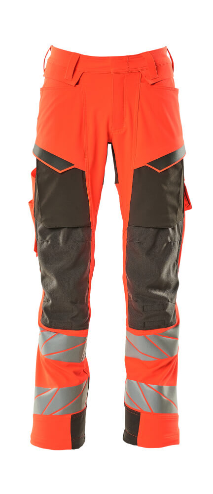 MASCOT® ACCELERATE SAFE Warnschutzhose mit Knietaschen in Hi-Vis Orange/Schwarz mit reflektierenden Streifen für hohe Sichtbarkeit