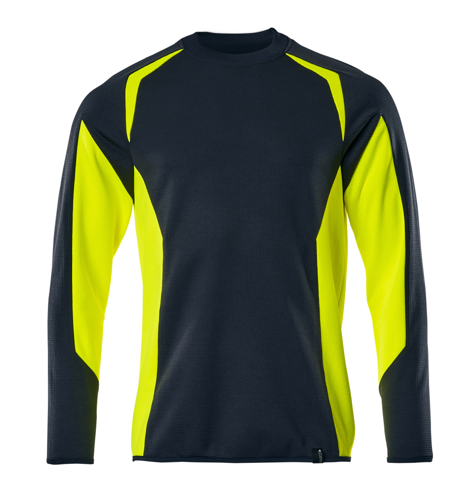 MASCOT® ACCELERATE SAFE Sweatshirt in Schwarzblau/Hi-vis Gelb, zweifarbige Warnschutzbekleidung mit langen Ärmeln in Größe 2XL