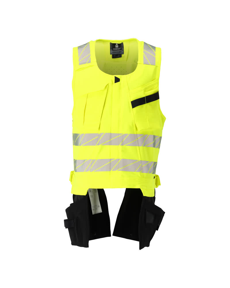MASCOT® ACCELERATE SAFE Werkzeugweste in zweifarbiger Warnschutz-Ausführung Hi-Vis Gelb/Schwarz, Größe 2XL, mit Reflexstreifen und Werkzeugtaschen für hohe Sichtbarkeit bei der Arbeit