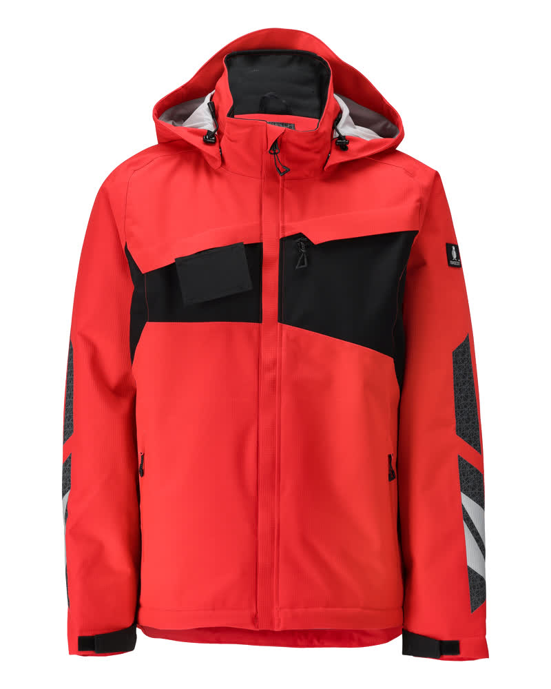 MASCOT® ACCELERATE Winterjacke in Verkehrsrot/Schwarz, Größe 2XL, gefütterte Arbeitsjacke mit Kapuze für kaltes Winterwetter