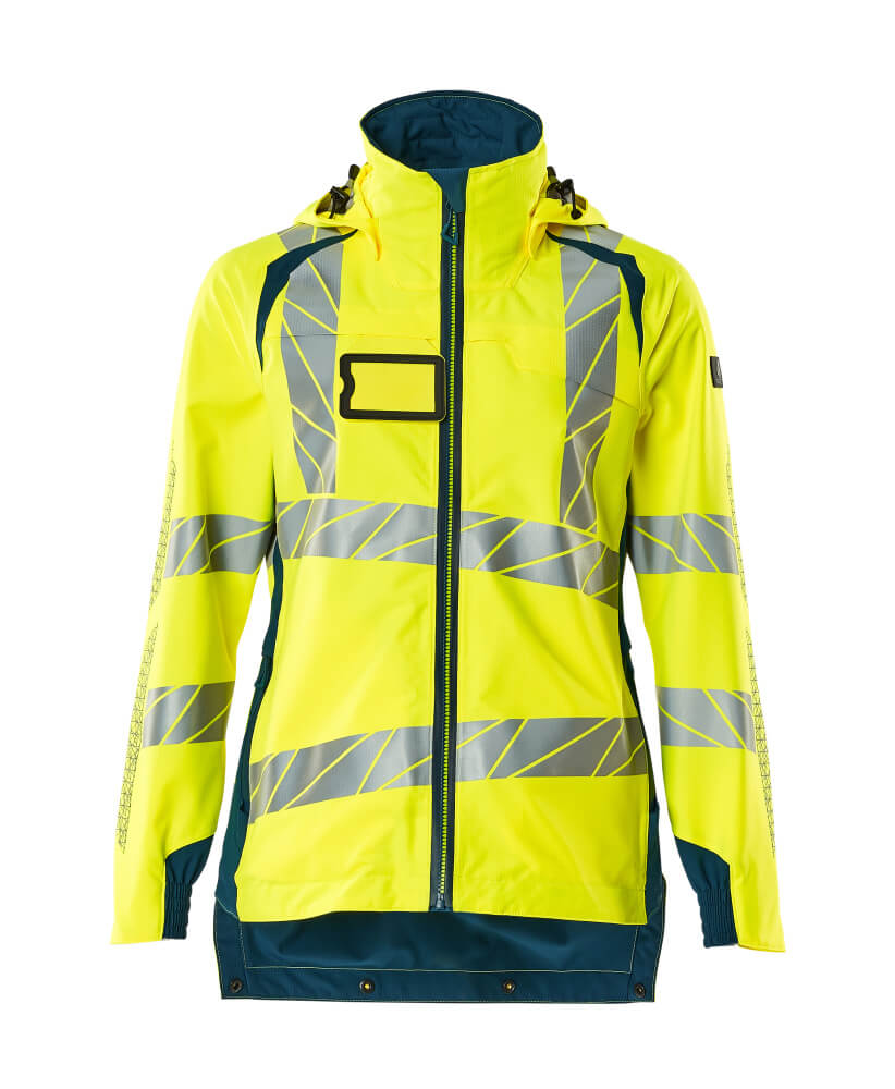 MASCOT® ACCELERATE SAFE Hardshelljacke für Damen in Hi-Vis Gelb/Dunkelpetroleum, zweifarbige Winterwarnschutzjacke mit reflektierenden Streifen, Größe 2XL
