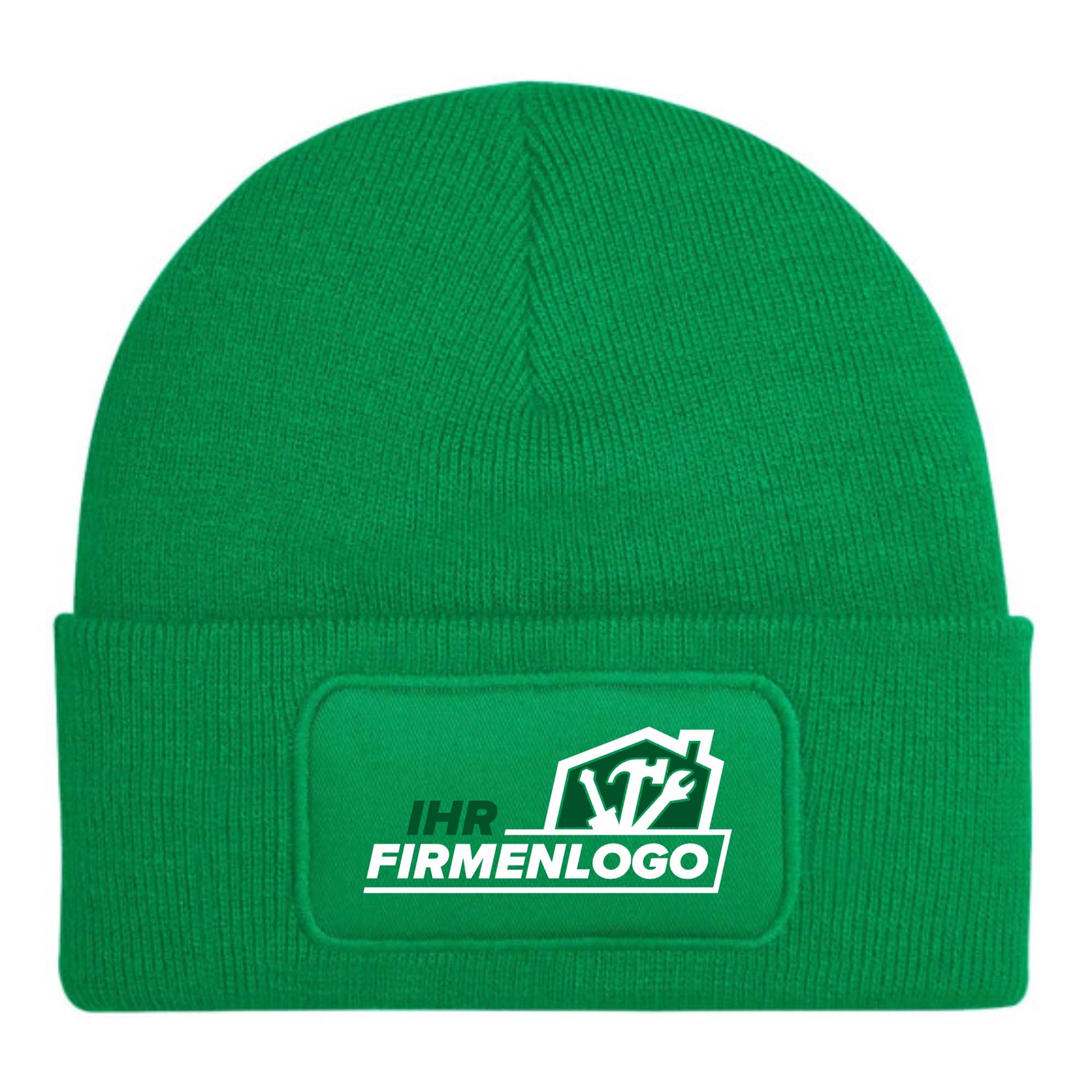 Grüne Handwerker Beanie Wintermütze mit Firmenlogo-Patch