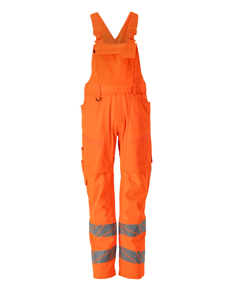 MASCOT® ACCELERATE SAFE fluoreszierende Latzhose mit Knietaschen in Hi-Vis Orange, Ripstop und Stretch, Reflexstreifen an den Beinen