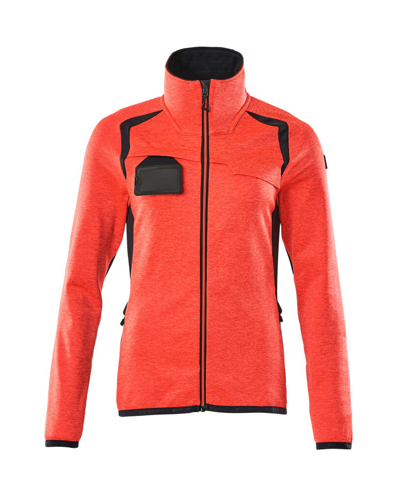 MASCOT® ACCELERATE SAFE Fleecejacke in Hi-vis Rot/Schwarzblau, zweifarbige Warnschutz-Fleecejacke mit Damenpassform, Größe 2XL, Frontansicht mit durchgehendem Reißverschluss