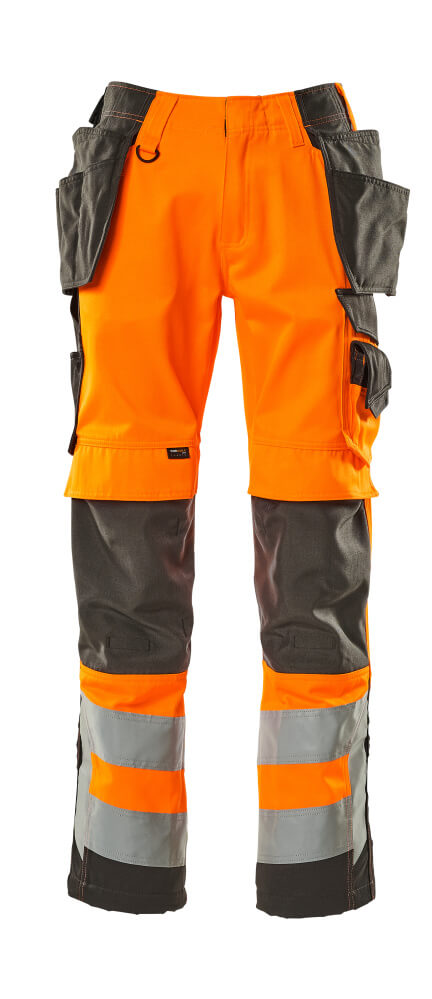 MASCOT® Wigan SAFE SUPREME Warnschutzhose mit Hängetaschen, zweifarbig Hi-vis Orange/Schwarzblau 90C60 mit Reflexstreifen