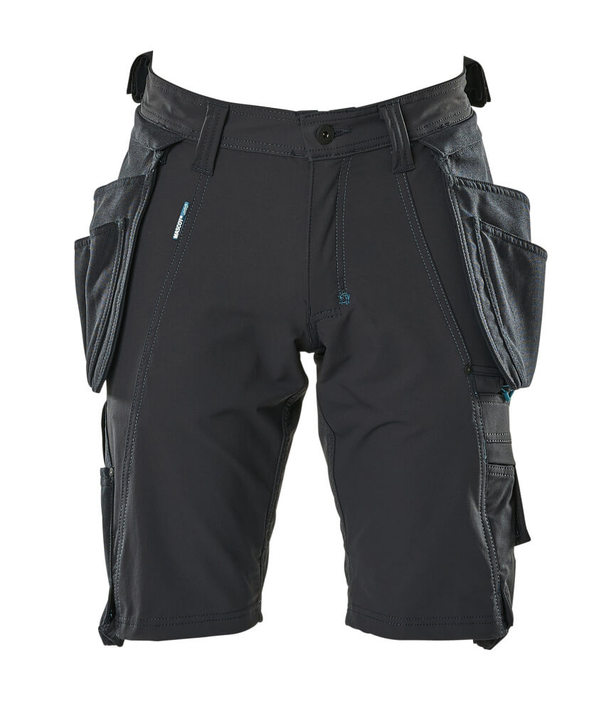 MASCOT® ADVANCED Arbeitsshorts mit abnehmbaren CORDURA®-Hängetaschen, elastischem Stretchgewebe, vielen Werkzeugtaschen und wasserabweisender Oberfläche in Schwarzblau