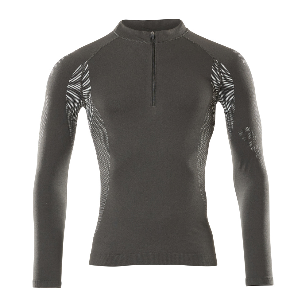 MASCOT® Valongo CROSSOVER Funktionsshirt in Dunkelanthrazit, langarm, mit kurzem Frontreißverschluss, nahtlos, elastisch, atmungsaktiv und antibakteriell