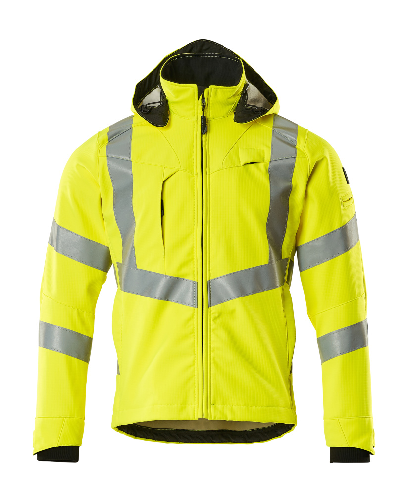 MASCOT® Blackpool SAFE SUPREME Softshelljacke in Hi-Vis Gelb, zweifarbige Winterwarnschutzbekleidung mit Reflexstreifen, Größe 2XL, Frontansicht