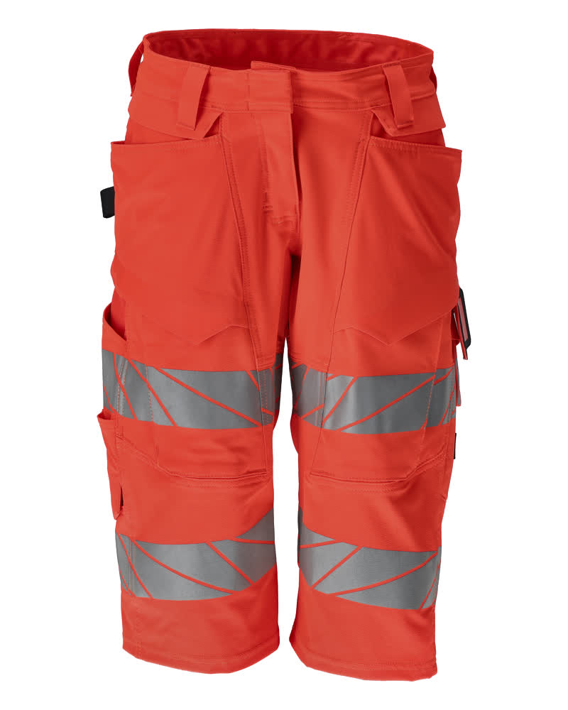 MASCOT® ACCELERATE SAFE lange Shorts in Hi-vis Rot C34, zweifarbige Damen-Warnschutzbekleidung mit Reflexstreifen und vielen Taschen