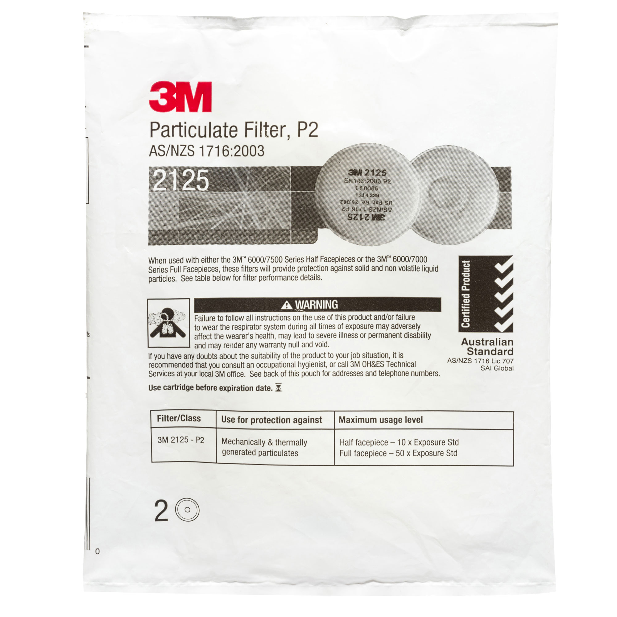 3M Partikelfilter 2125 P2R für Halb- und Vollmasken