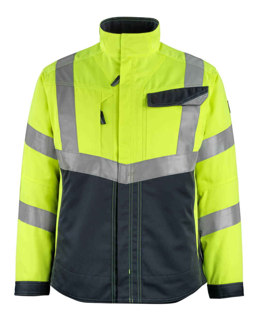 MASCOT® Oxford SAFE SUPREME Jacke, zweifarbige Warnschutzjacke in Hi-vis Gelb/Schwarzblau mit reflektierenden Streifen, Größe 2XL