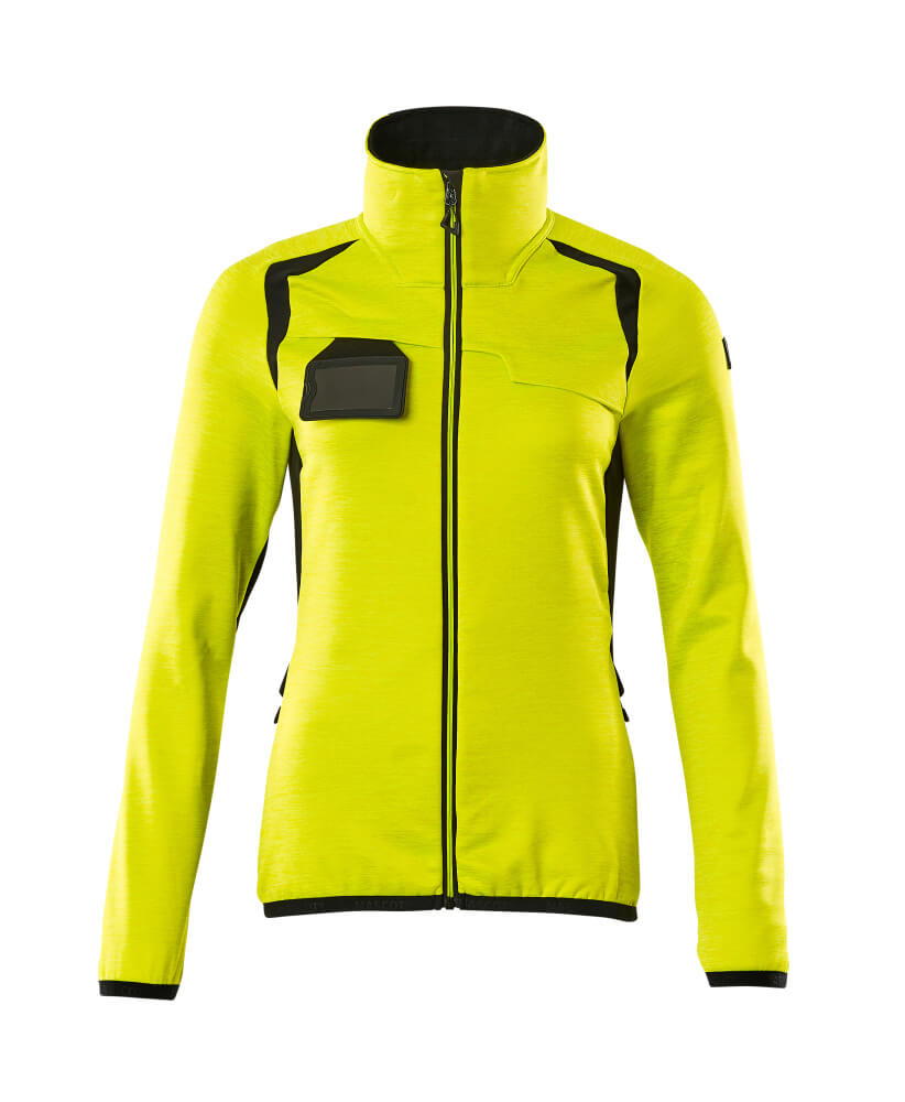 MASCOT® ACCELERATE SAFE Fleecejacke in Damenpassform, zweifarbige Warnschutzbekleidung in Hi-Vis Gelb/Schwarz, Größe 2XL, mit Frontreißverschluss und Brusttasche