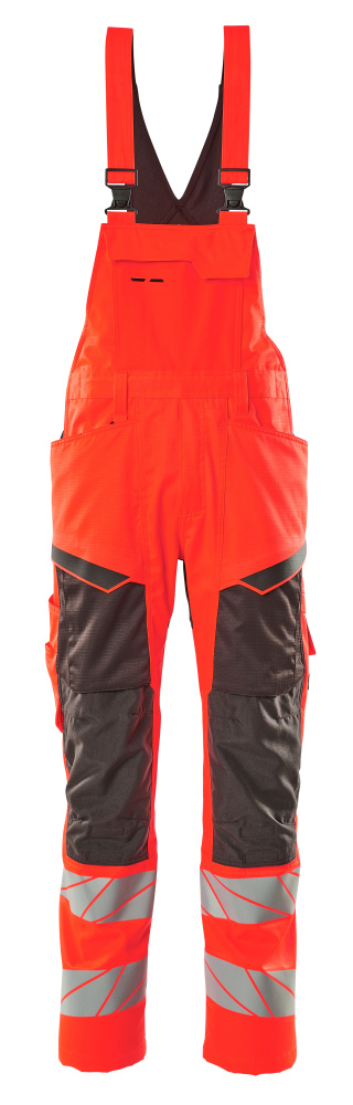 MASCOT® ACCELERATE SAFE Latzhose mit Knietaschen, zweifarbige Warnschutzlatzhose in Hi-vis Orange/Dunkelanthrazit mit Reflexstreifen und verstärkten Knien, Größe 90C52