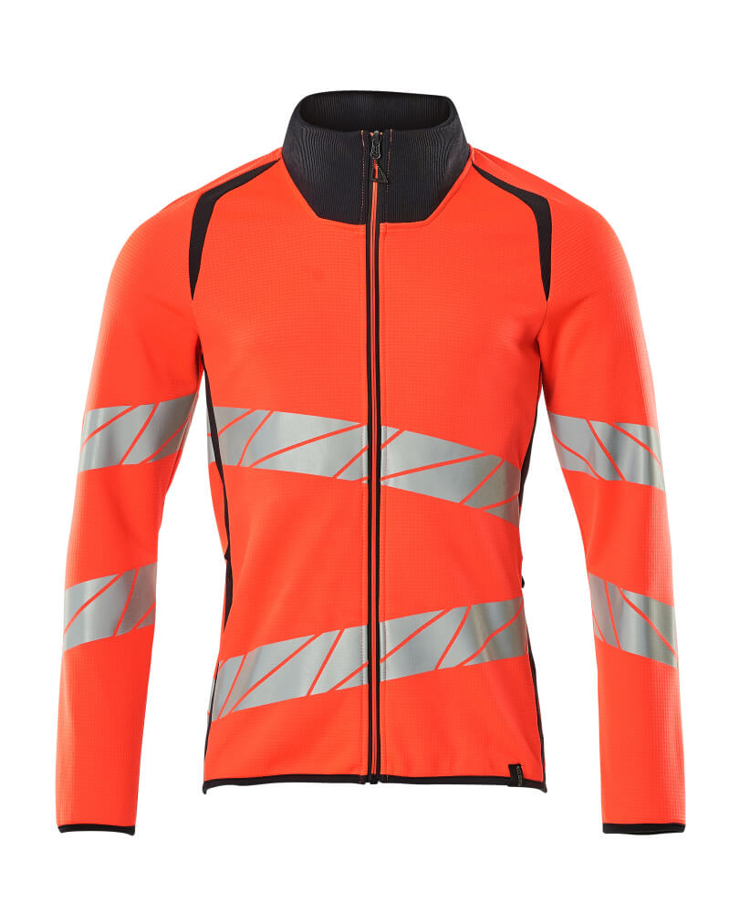 MASCOT® ACCELERATE SAFE Sweatshirt mit Reißverschluss in Hi-Vis Rot/Schwarzblau, zweifarbige Warnschutzjacke mit reflektierenden Streifen in Größe 2XL