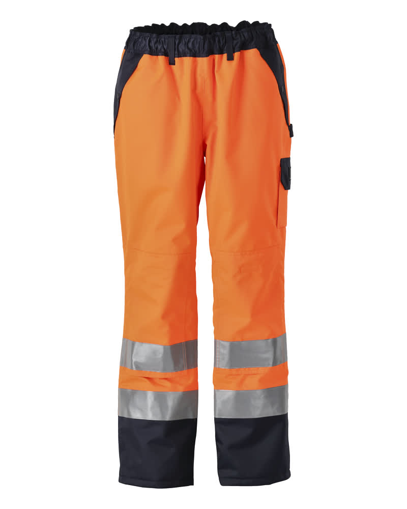 MASCOT® Linz SAFE IMAGE Überziehhose, fluoreszierende zweifarbige Warnschutzhose in Hi-Vis Orange/Marine mit Reflexstreifen, atmungsaktiv, wind- und wasserdicht, mit Knietaschen und Taschen für Werkzeug
