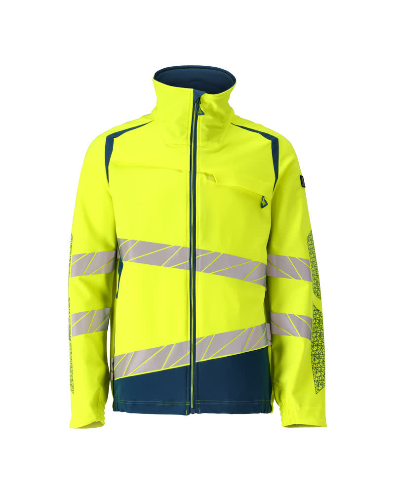 MASCOT® ACCELERATE SAFE Jacke in Hi-Vis Gelb/Dunkelpetroleum, zweifarbige Warnschutzjacke mit Reflexstreifen in Größe 2XL für hohe Sichtbarkeit