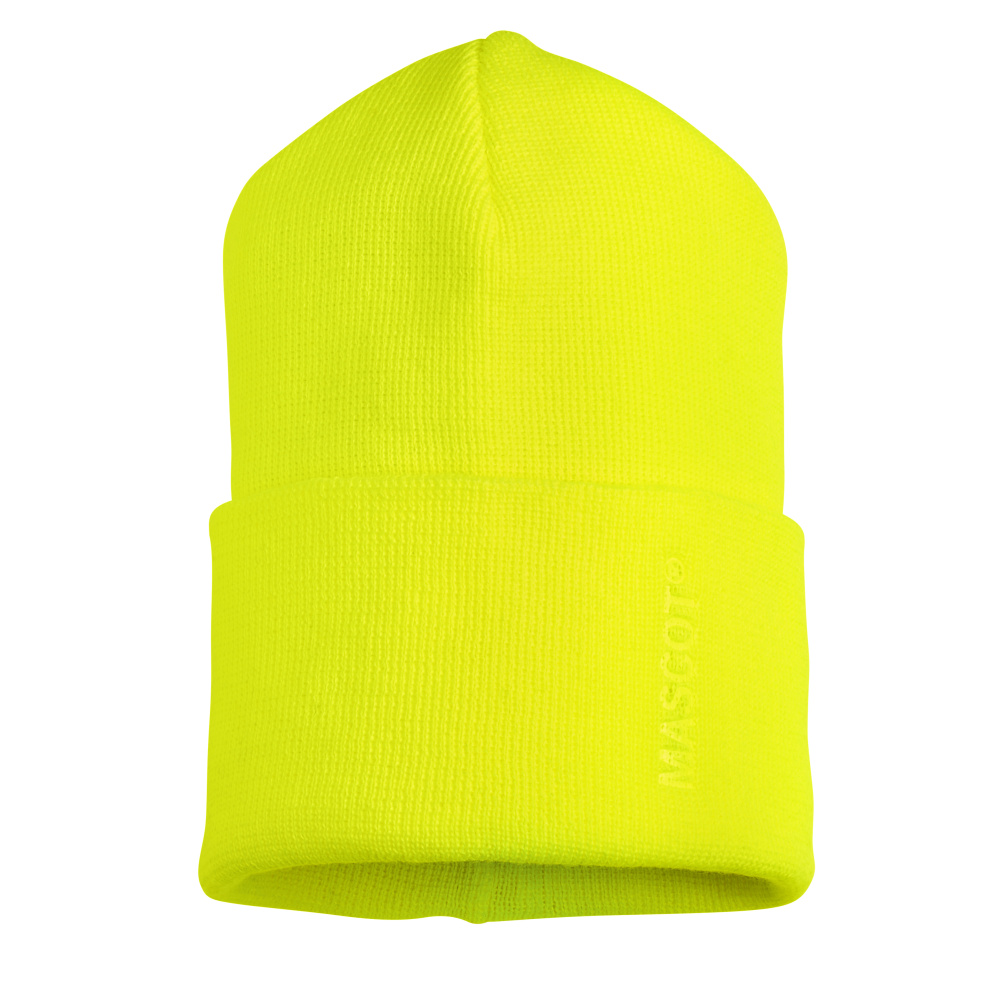 Leuchtgelbe MASCOT® COMPLETE Strickmütze Hi-Vis Gelb ONE, wärmende Arbeitsmütze als Zubehör für bessere Sichtbarkeit