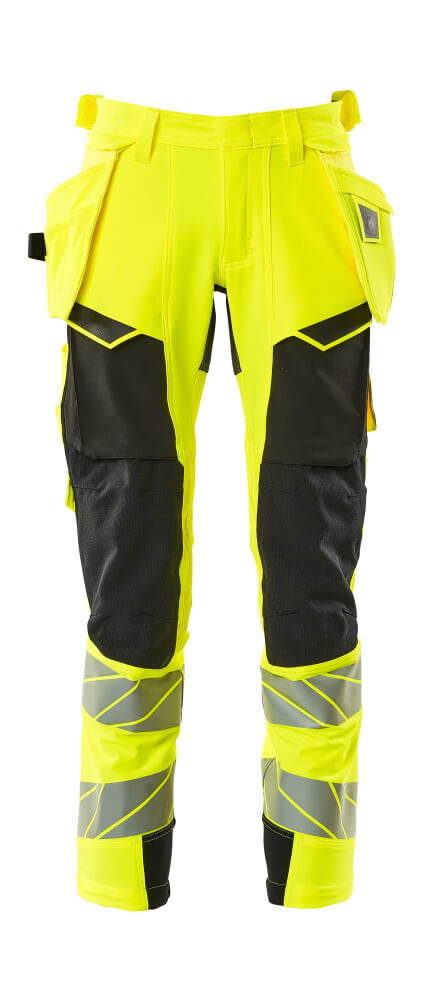 MASCOT® ACCELERATE SAFE Hose mit Hängetaschen, zweifarbige Warnschutzhose in Hi-vis Gelb/Schwarz mit Reflexstreifen, Modell 76C46