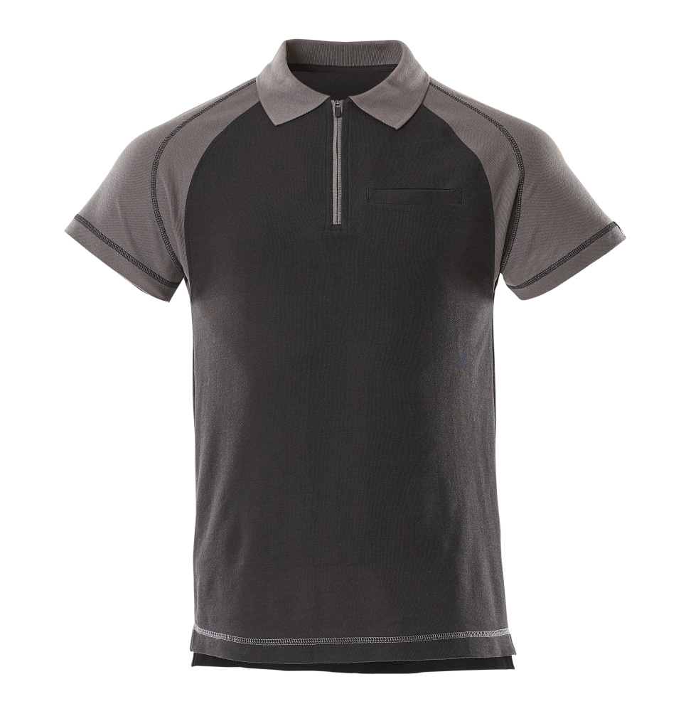Vorderansicht des MASCOT® Bianco IMAGE Polo-Shirts mit Brusttasche, zweifarbige Arbeitsbekleidung in Schwarz/Anthrazit, Größe 2XL
