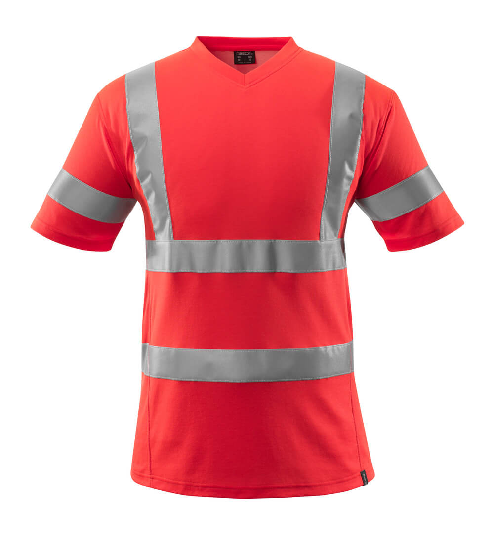 MASCOT® SAFE CLASSIC T-Shirt in Hi-Vis Rot, Größe 2XL, einfarbige Warnschutzbekleidung mit breiten Reflexstreifen für hohe Sichtbarkeit