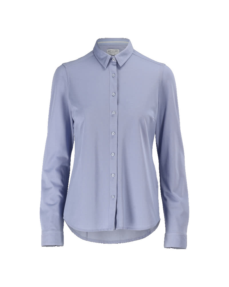 Hellblaues MASCOT® FRONTLINE Corporate Casual Damenhemd in taillierter Passform mit langen Ärmeln und Knopfleiste, Größe 34