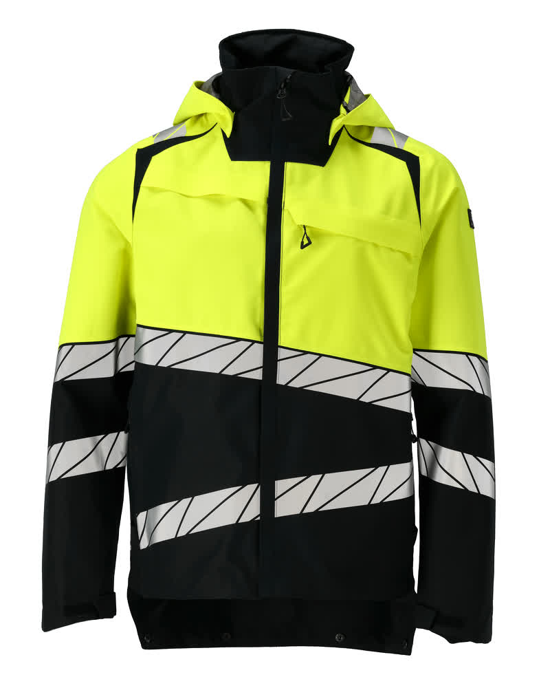 MASCOT® ACCELERATE SAFE Hardshelljacke, zweifarbige Winterwarnschutzjacke in Schwarz/Hi-vis Gelb mit Reflexstreifen, Größe 2XL