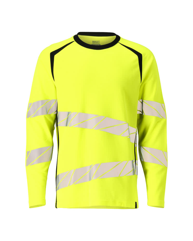 MASCOT® ACCELERATE SAFE Langarmshirt, zweifarbige Warnschutzbekleidung in fluoreszierendem Gelb/Schwarz mit reflektierenden Streifen, Größe 2XLONE